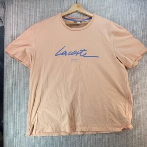 Lacoste Shirt Mens 3XL Peach Regular Fit Blue Script Logo Graphic Tee T-Shirt
